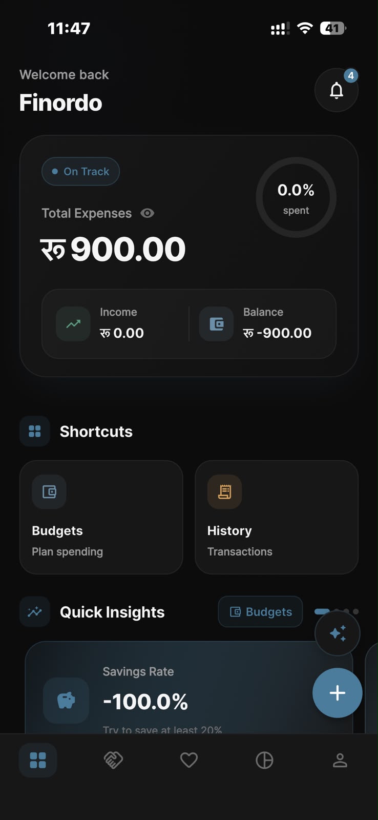 Finordo App - Main Dashboard